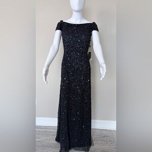 Adrianna Papell  Navy Blue Sequin Evening Dress
